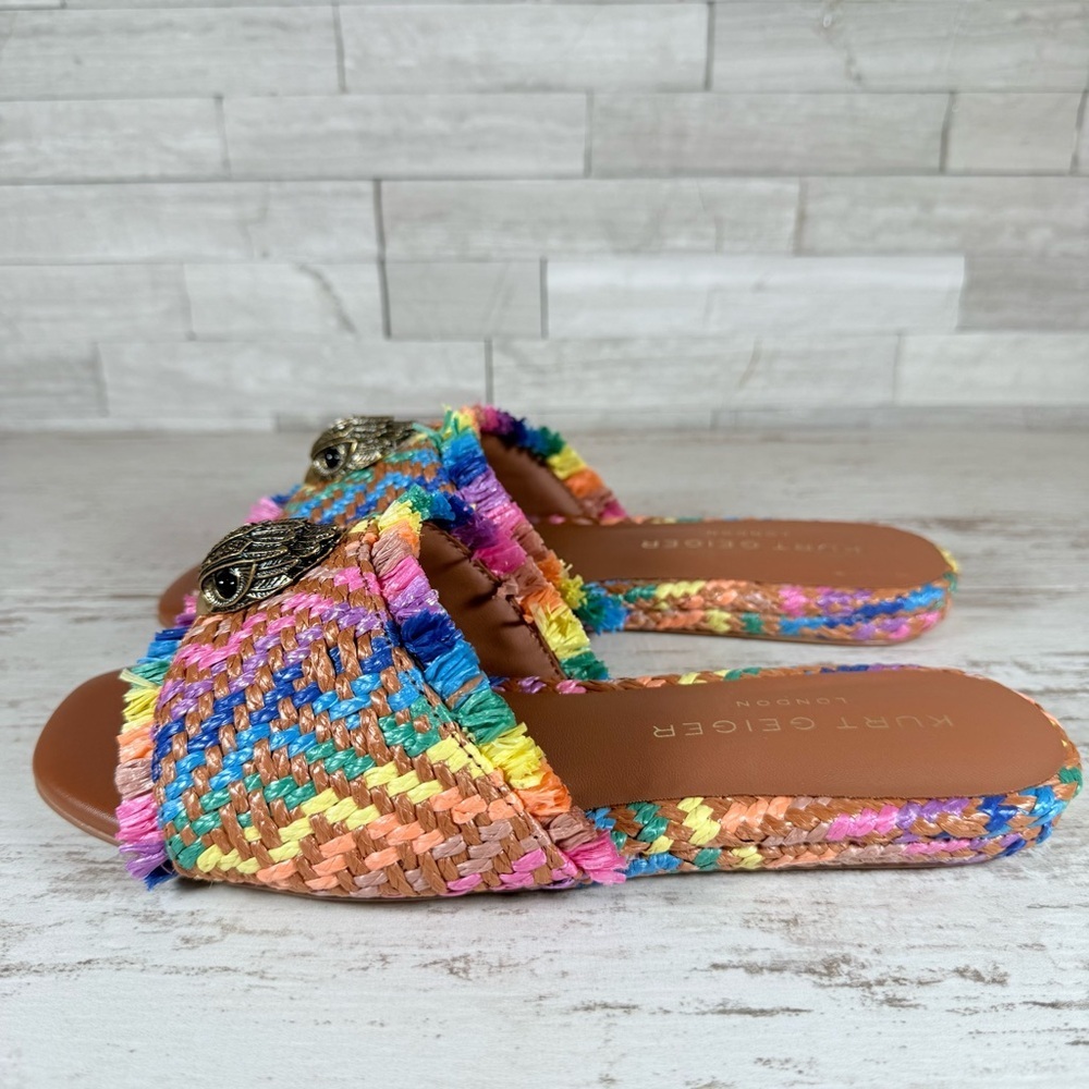 Kurt Geiger Kensington Eagle Casual Flat Raffia Slide Sandals EU 37 New Rainbow - Picture 9 of 16